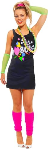 SoWest Women’s I Love 80s Vest Dress – 1980s Neon Fancy Dress Sleeveless Costume for Retro Parties, Hen Nights & Dance Events | Casual Summer Outfit for 80s Theme, Cosplay & Party Wear - XL