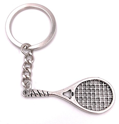 H-Customs Tennis Schläger Sport Schlüsselanhänger Anhänger Silber aus Metall