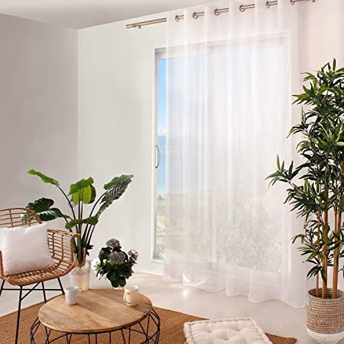 Enjoy Home - Voilage Blanc Grande Largeur- 240x240cm - 12 œillets argentés - diam 4cm - 100% Polyester Sablé - Collection Sablé