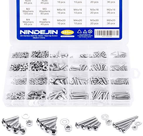 NINDEJIN 880Pcs M2 M3 M4 acciaio inox precisione metrica pulsante Hex Cap testa viti autofilettanti, rotondo bulloni a presa piatta e dadi set e rondelle assortimento Kit + chiave inglese