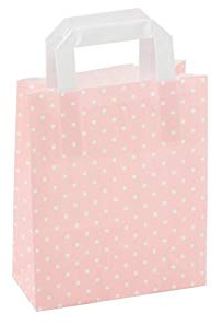 Papiertragetasche 18+8x22cm rosa mit weißen Punkten Größe 250 Stück