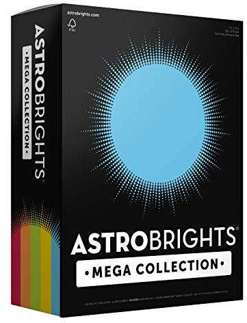 Astrobrights Mega Collection, farbiger Karton, Classic 5-farbiges Sortiment, 320 Blatt, 176 g/m², 21,6 x 27,9 cm – weitere Bögen (91630)