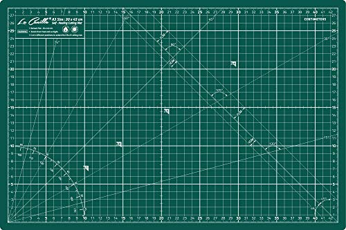 La Canilla ® - Selbstheilende Schneidematte A3 (45x30cm) Zentimeter und Zoll (beidseitig Bedruckt) 5 Schichten Recycling-PVC für Nähen, Basteln und Patchworken - Professionell Cutting Mat (Grün)