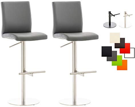 CLP 2er Set Barhocker Cadiz Kunstleder I Thekenhocker Mit Fußstütze I Tresenstühle Höhenverstellbar Und 360° Drehbar, Farbe:grau, Gestell Farbe:Edelstahl