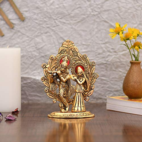 Collectible India Radha Krishna Statue aus vergoldetem Metall – Radha Krishan Idol Schaustück Figur für Home Office Tempel Pooja Dekor Geschenk (Set von 1)