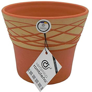 CERÁMICA RAMBLEÑA | Macetas de Barro Rojo | Macetas Decorativas | Macetas de cerámica | Macetas Exterior | Rústica-Hilo | Decoración 100% Hecho a Mano | 25x25x21 cm