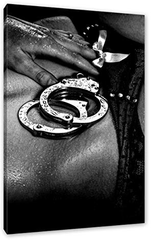 Pixxprint Sexy Frau Nahaufnahme Handschellen, Monochrome, Größe: 60x40cm, Leinwandbild, fertig gespannt, Wandbild, Dekoration, Kunstdruck, kein Poster