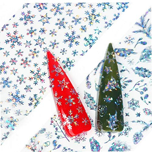 PiniceCore 10pcs Holographic Weihnachten Nail Sticker Snowflake-Nagel-Kunst Transferfolien Winter-Nagel-Kunst-dekor-wasserzeichen-Aufkleber Zufall Stil