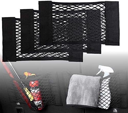 Kofferraum Netztasche Auto Gepäcknetz, Universal Kofferraumnetz Schutznetz Elastisch Kofferraum Aufbewahrung Netz Mit Klettverschluss für Auto/SUV Kofferraum Gepäcknetz aus Nylon (50x25cm(3 Stück))