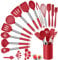 Silicone Kitchen Utensils Set, Herogo 25 Pcs Cooking Utensil with Holder, Heat Resistant Kitchen Tools with Stainless Steel Handle for Non-Stick Cookware, Turner Spatula Spoon Tong Brush Whisk, Red