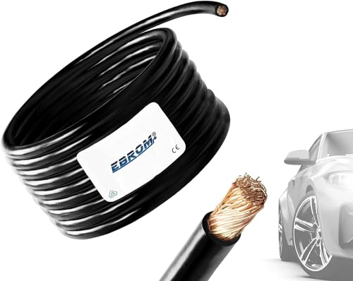 EBROM FLY Cavo batteria nero per auto, sezione trasversale 35 mm², al metro, flessibile 90 ± 5 Shore, 100% rame, guaina speciale PVC FLY FLRy, cavo di avviamento, cavo per veicolo da 35 mm2