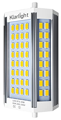 Klarlight Ampoule LED R7s 118mm Dimmable 30W Natural 4000K 3000LM Double Extrémité Type J LED Projecteur Lampadaire au sol équivaut à J118 R7s 200W-300W Ampoule Halogène pour Lampe à Réflecteur