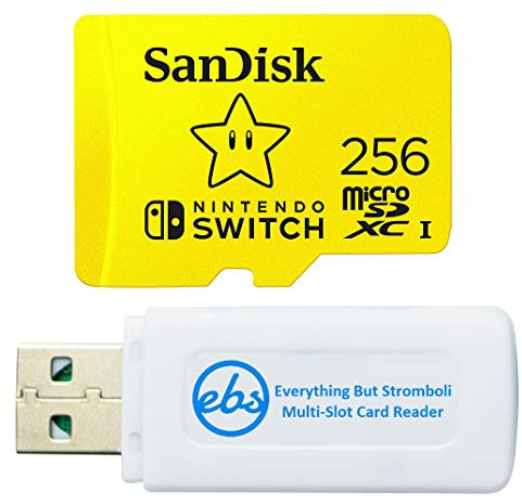SanDisk Carte mémoire microSDXC UHS-I pour Nintendo Switch OLED Model (SDSQXAO-256G-GNCZN) U3, Classe 10, 4K UHD Bundle avec (1) tout sauf Stromboli MicroSDXC et lecteur de cartes SD