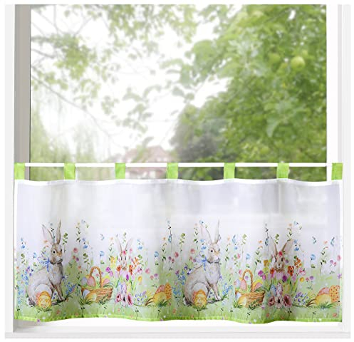 heimtexland ® Fensterdekoration Ostern Scheibengardine Osterdeko Osterhasen Deko Gardine Transparent Typ787
