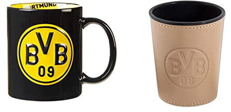 Borussia Dortmund BVB-Tasse mit Innendekor, Schwarz, Einheitsgröße (1er Pack) & BVB-Würfelbecher-Set, 7 Stück (1er Pack)