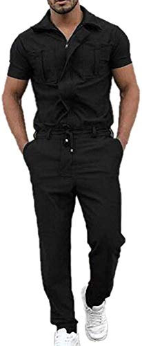 oytto Herren Revers Latzhose Kurzarm Arbeitsoverall Kurzarm Arbeitskleidung Boilersuit Latzhose, Schwarz , XX-Large
