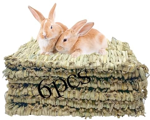 MUYG Rabbit Grass Mats,Bunny Grass Mat,Woven Straw Mat Bed Rabbits Hay Mat Sleeping Bunny Natural Handcrafted Woven Bed Nesting and Toys for Guinea Pig Hamster Chinchilla Squirrel(6 PCS)