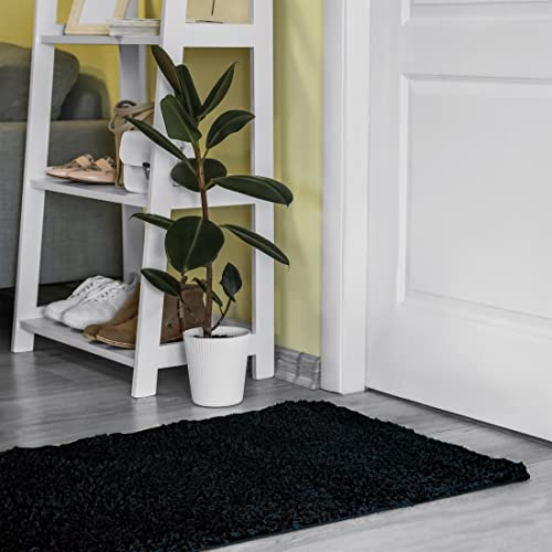 Shaggy Läufer nach Maß Einfarbig - Hochflor Langflor Flauschig Teppichläufer für Flur Schlafzimmer Küche - Teppich Set Läuferset in Versch. Größen und Farben Schwarz 140 x 400 cm