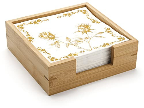 Bambus-Serviettenhalter Quadratisch, Holz-Serviettentablett, Holz-Gästehandtuchhalter für Küche, Badezimmer, Wohnzimmer (19 x 19 x 6.5 cm)