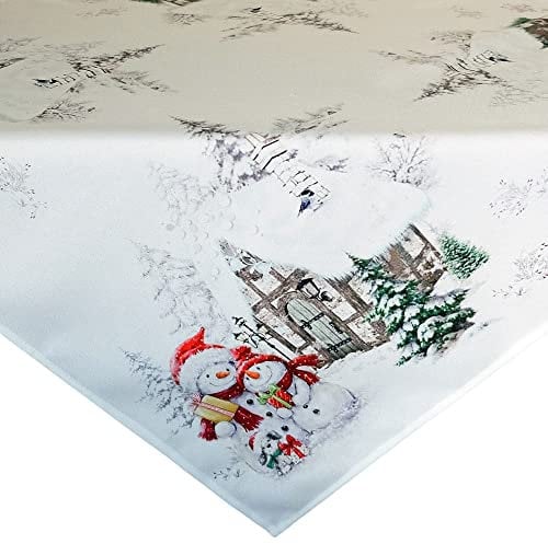 matches21 HOME & HOBBY Tischdecke Robina 85 x 85 cm mit Winterlandschaft Schneemänner & Häuschen Mitteldecke Polyester