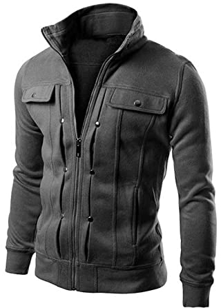 Western Taktische Sweatshirts Herren Langarm Reißverschluss Pullover Komfort Hoodies Keine Mütze Freizeitjacke Hipster Sport Gym, dunkelgrau, M