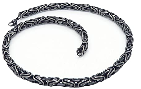 KnSam Edelstahl Byzantine Königskette 80 cm, Herren Kette Herren Schwarz Grau Metallkette Lang Breit 6MM Hip Hop Edelstahlketten Schmuck