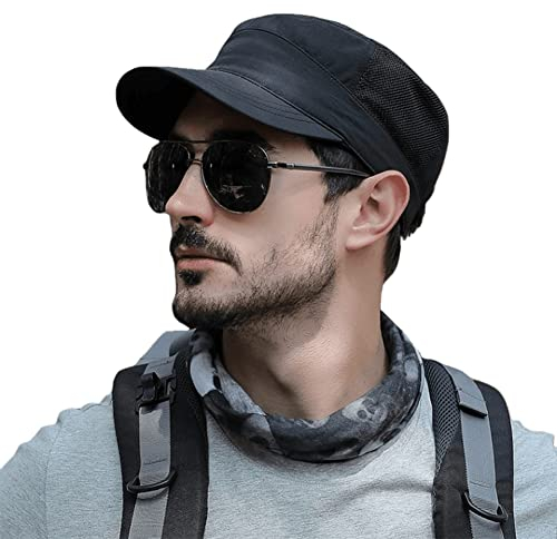 Pyrafox Herren Army Cap: Sommer Schildmütze & Sonnenhut - Männer Military Cuba Basecap, Baseball Schildkappen, Mütze, Hut - Kopfbedeckung für Army & Sommer, M L 58 59 60 cm schwarz