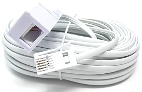 DRUT 15m BT Extension Telephone Line Cable 431A, BT Male to Female Socket, 4 Wire, Flat Lead 50ft