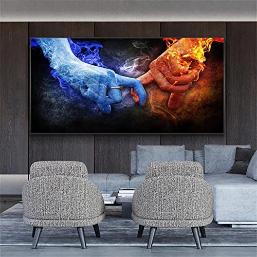 DIY Diamand Painting Eis Feuer Hand,100x200cm Diamond Painting Set,Erwachsene Voller Vierkant-Bohrer 5D Crystal Strass Stickerei Kreuzstich Diamant Malerei für Wohnzimmer Schlafzimmer Wand Dekoration