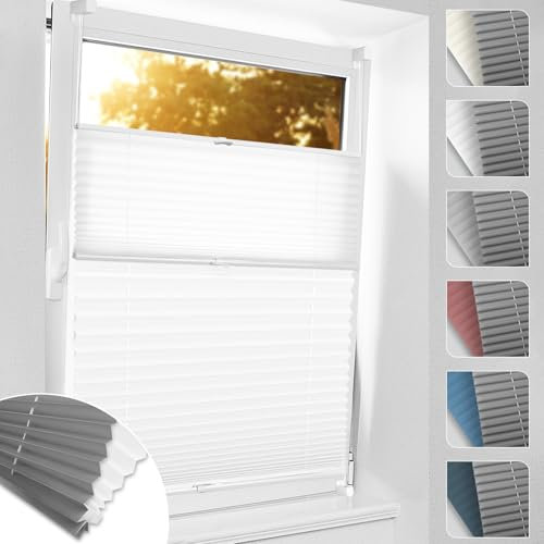 bobodeco Day Night Plissee Doppelplissee ohne Bohren Verdunkelung Klemmfix, 75x110 cm(BxH) Weiß-weiß Thermo Plissees 100% Verdunkelnd & lichtundurchlässig Aluminium für Fenster & Tür