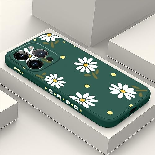 LEECG für iPhone 15 Pro Hülle Kreative Muster Design für iPhone 15 Pro Handyhülle Mikrofaser Weiche Flüssigem Silikon Cover-Gänseblümchen Grün