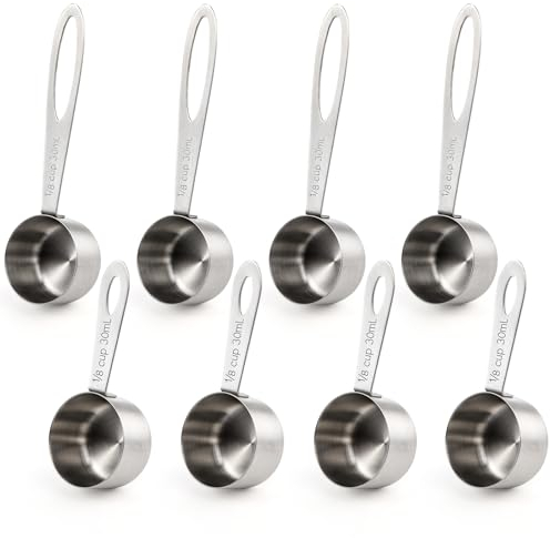 Hedume Set of 8 Coffee Scoop, Stainless Steel Coffee Measuring Scoops 1/8 Cup, Including 4 Pack Short Handled and 4 Pack Long Handle Coffee Scoops for Coffee, Tea, Sugar and Milk, 30 ml