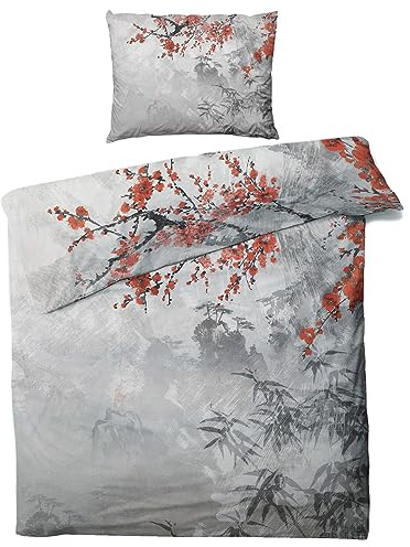MOBEITI Japanische Bettwäsche 135x200, Chinesische Wendebettwäsche, Weiche Kuschelige Mikrofaser Bettbezug Set 2teilig, 1 Kissenbezug 80x80, mit Reißverschluss - Asiatische Motive 08