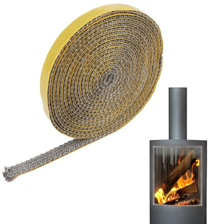 Cinta de Sellado para Chimenea - Fibra de Vidrio Resistente al Fuego, Autoadhesiva, resistente al calor hasta 550 °C, longitud 3 m, ancho 10 x 3 mm, para estufas de chimenea