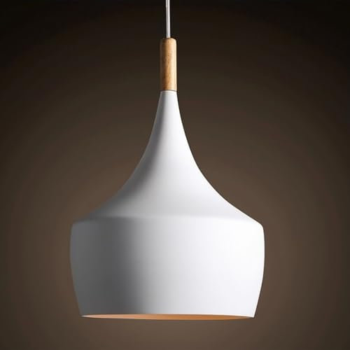 MOSSODOR White Pendant Light Wood Looking Holder Vintage White Ceiling Pendant Light Wood Fitting Ceiling Light for Kitchen Lounge Living Dining Room