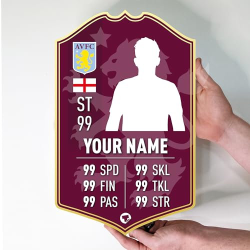 Themed Aston Villa Gift Personalised Football Stats Card Customised Football Present Make Your Own (38cm x 24cm)