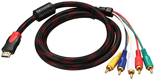 XYWHPGV Cable HDMI a 5 RCA Macho a Audio Video AV Conversión Cable de línea Adaptador Transmisor para HDTV DVD 1080P 5 pies 1,5 m Trenzado negro y rojo(aa1ea bfa76 78196 d2b57 250b2 6b0ec