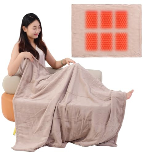 USB Heated Blanket Electric Heating Pads with 3 Temperature Levels Wearable Throw Blanket Machine Washable Winter Warm Fleece Shawl for Home Office Back Pain Relief, 110 * 70cm, Beige
