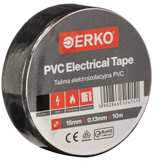 ERKO Isolierband Schwarz PVC 15mm x 10m Elektrische Leitungen Reparatur, Hochflexibel mit starker Klebekraft, Chemiebeständig, Kabel, Universal, Klebeband