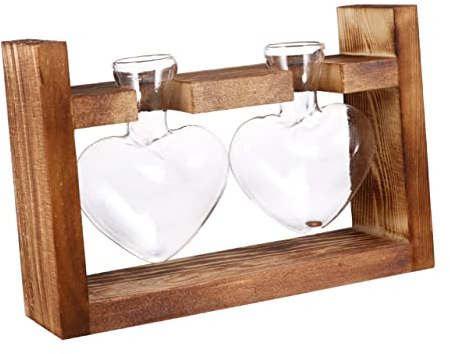 2 Stück Herzförmige Glasvasen Mit Holzständer Für Hydrokultur Vintage Pflanzenzuchtstation Zur Dekoration Von Büro Und Zuhause Pflanzenliebhaber