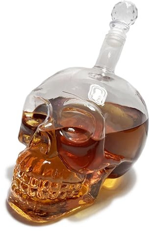Skull Decanter 36 ounce (1000 ML) Crystal Clear Lead-Free Glass Pirate Skull Decanter with Air-Tight Faceted Stopper