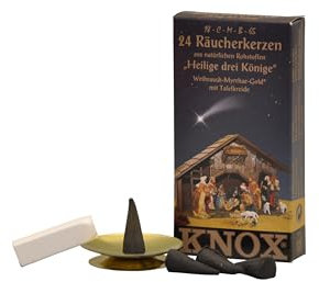 Knox Heilige 3 Könige-Räucherkerzen 'Weihrauch Myrrhe- Gold 'Räucherkegel Größe M mit Glimmerschlae und Kreide/Set in verschiedenen Größen (1)