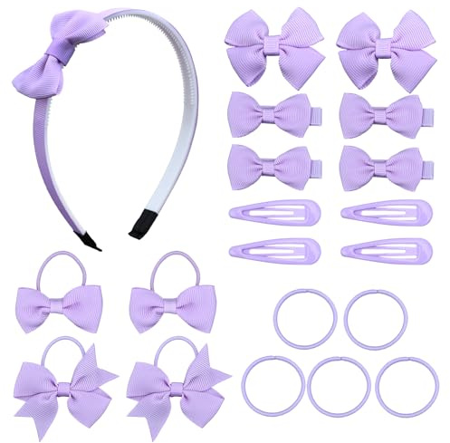 Bekecidi 20-Piece Bow Hair Accessories Set - Hairpins, Hair Clips, Rubber Bands, Headbands for Girls & Kids (Purple)