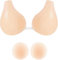 Kiscorpse Klebe BH Push Up Set für Frauen, Rückenfrei Trägerlos Wiederverwendbarer Silikon Nipple Cover, Nippelpads Unsichtbarer Brust Lift für Damen Abendkleider für A/B/C/D Cups (Beige, L for C/D)