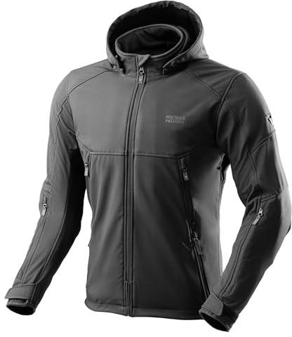 REBELHORN Slash motorcykeljacka herr | textil | softshell med avtagbar huva | armbågar och axelskydd nivå 2 | 6 ventilationskanaler | storlekar upp till 10XL, svart, XL