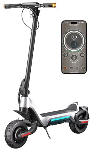 Sunclimb E Scooter S9 Serie, Elektroroller, Fährt 40-80 Km, Mit Doppelter Stoßdämpfung Vorne und Hinten,EABS & V/H-Scheibenbremse, Faltbarer E Roller Offroad, 160 KG Tragkraft (Silver)