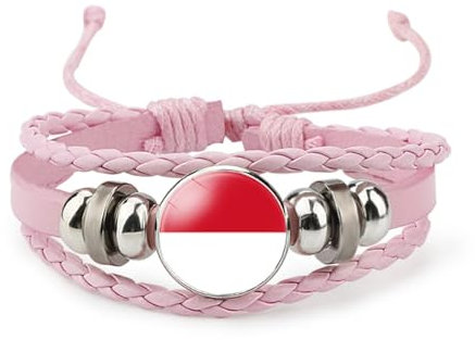 Bracciale Con Bandiera Intrecciata Di Monaco - Polsino Regolabile Con Perline In Pelle Multistrato Punk Hip Hop A Mano, Bracciale Con Motivo Bandiera Per Patrioti, Catena Popolare Per Unisex, Rosa,