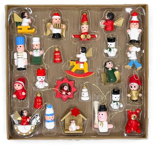 MIJOMA Weihnachtsbaumanhänger aus Holz, handbemalt, Christbaumschmuck, Set mit nostalgischen Motiven, Holzanhänger für Weihnachtsdeko, Verschiedene Designs (24, 2.5-4cm)