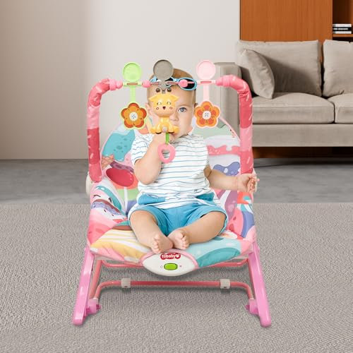 Altalena 3-In-1 sdraietta neonati estiva - tessuto a rete- Sdraietta Evolutiva Funzione Dondolo, Cintura di Sicurezza a 3 Punti e Manici di Trasporto-80 * 60 * 43 cm (Rosa)