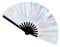 NICENEEDED Laser Rave Hand Fan, Holographic Handheld Folding Fans, Large Folding Glitter Fan Bamboo Folding Clack Hand Fan Iridescent Fan for Night Club Dance Party Performance Rave Accessories
